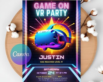 VR Geburtstagseinladung: Game On, bearbeitbare Partyeinladung (Digitaler Download)