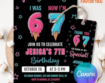 Six Seven Birthday Invitation, I Was 6 Now I'M 7 Party Invite, Editable Kids Birthday, Instant Download Template