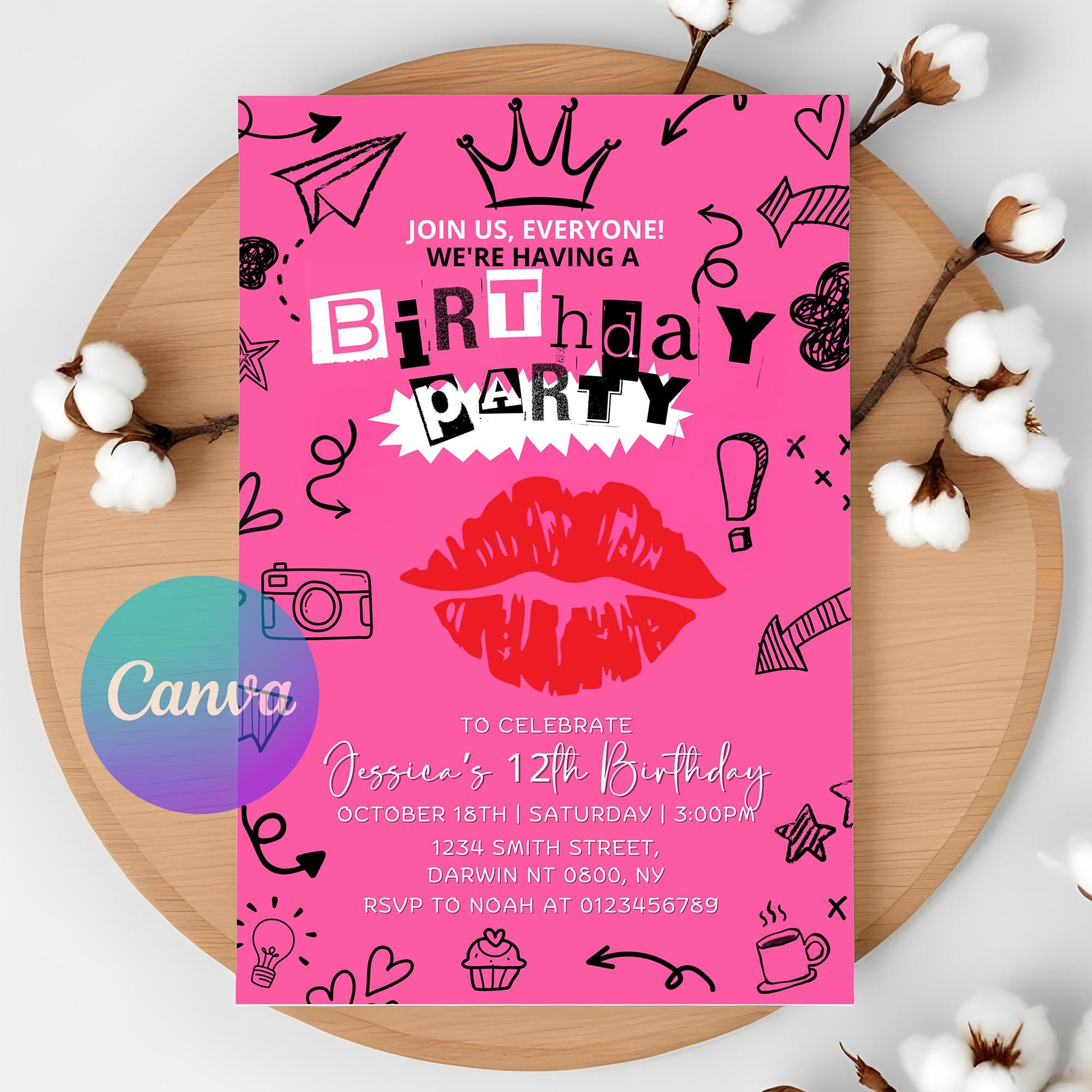 Mean Girls Inspired Pink Girls Birthday Invitation for Girls - Celebrate in Style at the Ultimate Girl's Night Party