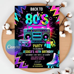 Birthday Invitations, Instant Download, Editable Canva, Invitations Wedding, 80S Party, 80S Birthday, 80S Birthday Party, 80S Party Invitation, 80S Invitation Party, Birthday Gift, Birthday Card, Digital Art, Let'S Paint, Art Painting Invite, Artist Invitation, Dress For A Mess