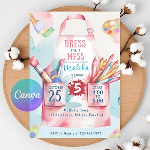 Editable Painting Party Invitation, Editable  Art Party Invitation, Girly Pink Craft Party Invitation, Art Party Craft Party