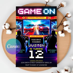 Invito di compleanno arcade, modello per festa di gioco epica per bambini! Porta la tua festa al livello successivo con il divertimento!