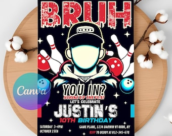 Bowling Birthday Invitation Template (Digital Download)
