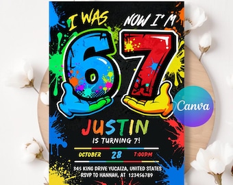 I Was 6 No I'am 7 Birthday Invitation, 6 7 Meme, 7th Birthday Party, I was 6 now I'm 7 Party Invite, Digital Canva Template LA432