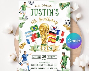 World Cup 2026 Watch Party Invitation, Football Match Celebration, Kids Soccer Birthday Invite, Teen Birthday Invite, Editable Canva LA733