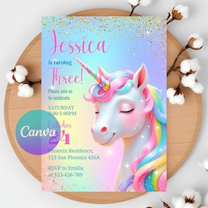 Editable Unicorn Birthday Invitation: Pastel Rainbow Sparkle (Digital)