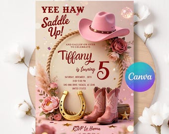 Pink Cowgirl Birthday Invitation, Cowgirl Hoedown Party, Cowgirl Hoedown Birthday Party Invite, Girl Invite , Pink Rodeo Invite