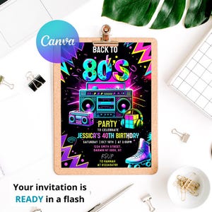 Birthday Invitations, Instant Download, Editable Canva, Invitations Wedding, 80S Party, 80S Birthday, 80S Birthday Party, 80S Party Invitation, 80S Invitation Party, Birthday Gift, Birthday Card, Digital Art, Let'S Paint, Art Painting Invite, Artist Invitation, Dress For A Mess