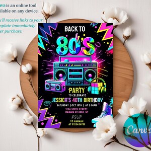 Birthday Invitations, Instant Download, Editable Canva, Invitations Wedding, 80S Party, 80S Birthday, 80S Birthday Party, 80S Party Invitation, 80S Invitation Party, Birthday Gift, Birthday Card, Digital Art, Let'S Paint, Art Painting Invite, Artist Invitation, Dress For A Mess