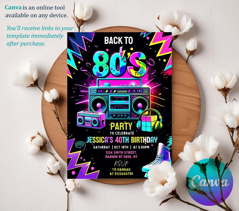 Birthday Invitations, Instant Download, Editable Canva, Invitations Wedding, 80S Party, 80S Birthday, 80S Birthday Party, 80S Party Invitation, 80S Invitation Party, Birthday Gift, Birthday Card, Digital Art, Let'S Paint, Art Painting Invite, Artist Invitation, Dress For A Mess
