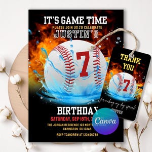 Baseball Birthday Party Invitation, Printable Baseball Invitation Template,  Athletic Baseball Birthday Party, Digital Invitation