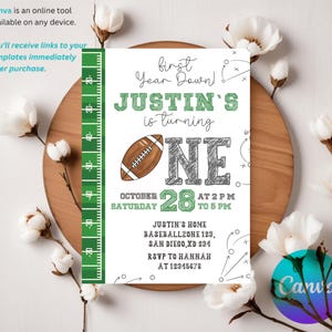 Invitation, Football Party, First Birthday, Sports, First Year Down, Digital Invitation, Printable Invitation, Invitation Template, Game On,, American Football, Football Invitation, Editable Invitation, Football Party