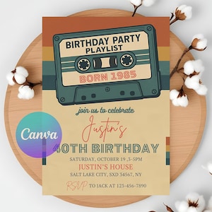 Faire-part modifiable pour 40e anniversaire, invitation à une fête d'anniversaire d'anniversaire vintage 1985, retour en 1985, anniversaire vintage des années 80, téléchargement immédiat