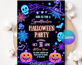 Neon Halloween Birthday Invitation: Spooky Glow Party (Digital File)
