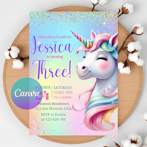 Editable Unicorn Birthday Invitation: Pastel Rainbow Sparkle (Digital)