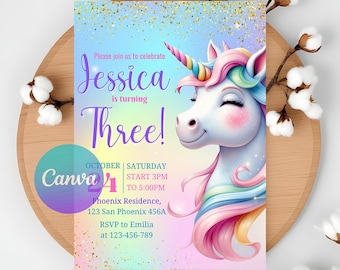Editable Unicorn Birthday Invitation: Pastel Rainbow Sparkle (Digital)