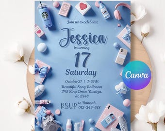 Neon Glow Pamper Spa Birthday Invitation: Glitz Glam Makeup Party (Canva Template)