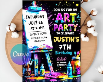 Art Birthday Party Invitation: Editable Painting Party Invite (Digital Download 5x7" PDF