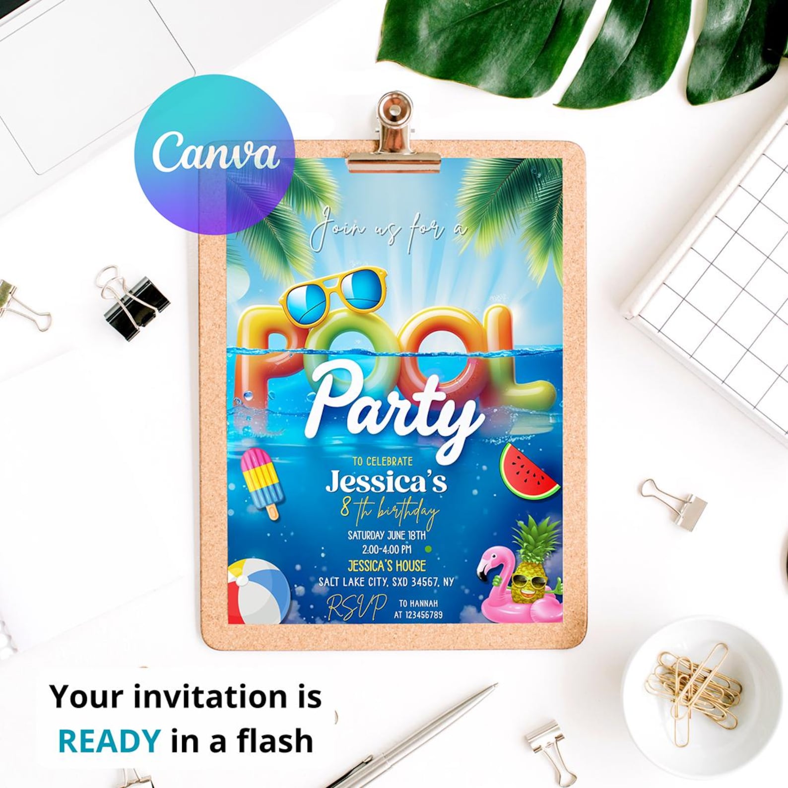 Photo Party Invitations Pool Party Birthday Invitation: Summer Theme (digital Download) - Etsy