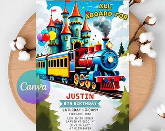 Train Birthday Invitation Template, Choo Choo Party (Instant Download)