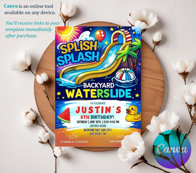 Water Slide Birthday Invitation: Splish Splash Party - View #5