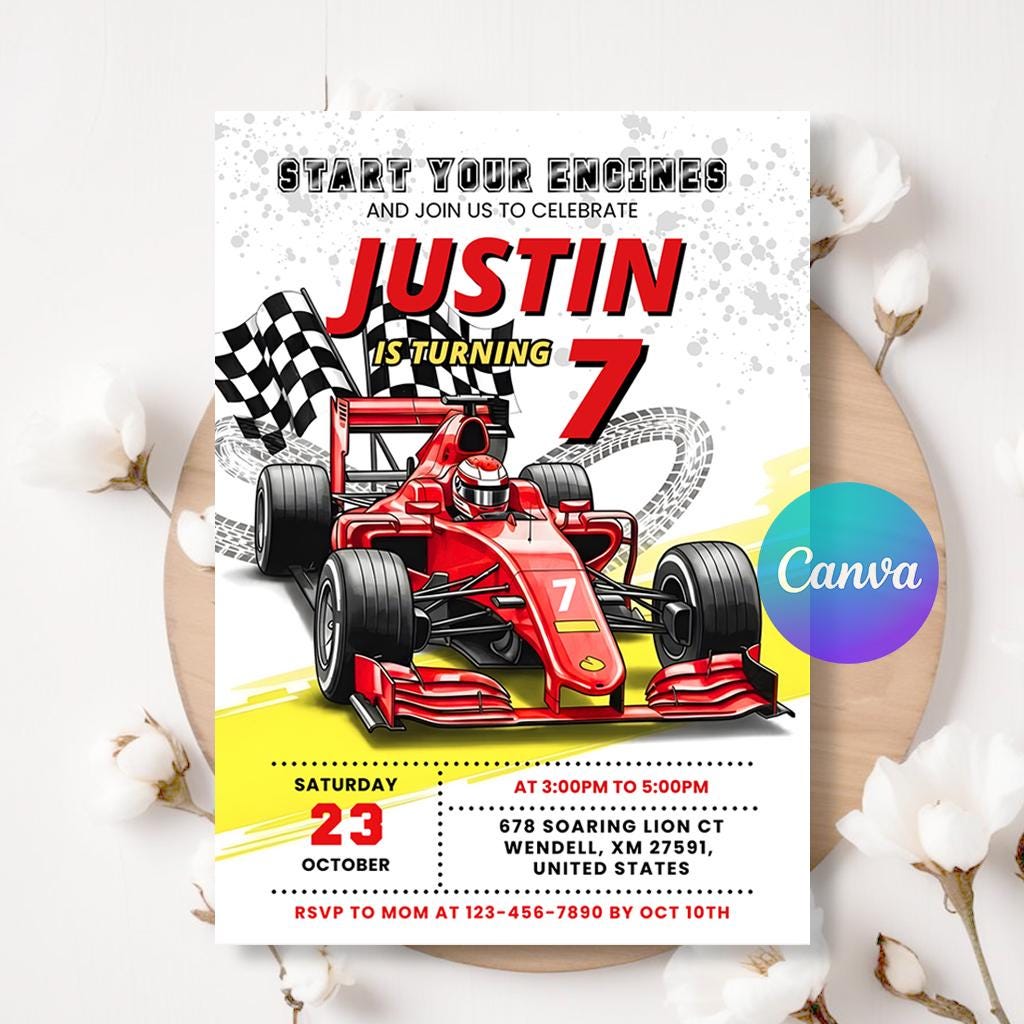 Motor Racing Theme Invitation Editable Race Car Birthday Invitation, Racing Theme Party, Speed Car ...