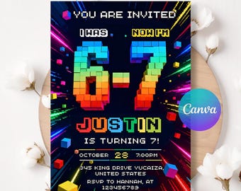I Was 6 Now I am7 Invitation, 6-7 Painting Party Invitation, Six Seven Art Party Invit, Canva Template LA257