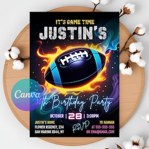 Football Invitation, Football Game Time Invitation, Digital Football Birthday Invite, American Football Invitation Touchdown Football Invite