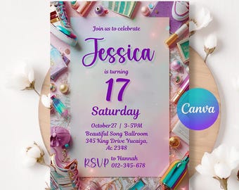 Rainbow Pamper Spa Birthday Invitation: Neon Glow, Glitz Glam (Canva Template)