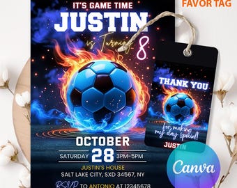 Editable Soccer Birthday Invitation Template, Printable Birthday Party Invitations, Digital Kids Party Invite, Boy Birthday Instant Download