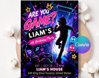 Video Game Birthday Invitation, Green Gamer Party Invite, Level Up Boys Editable Digital Template, Instant Download LA784