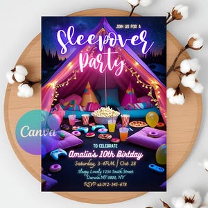 Sleepover Invitation, Sleepover Birthday Invitation, Printable Sleepover Invitation Template, Sleepover Birthday Invitation Boys Girls