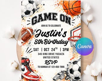 Sports Birthday Invitation, Boy Birthday Invitation, Sport Theme Birthday Invite, Digital Downloads Invite, Boy Birthday Invite LA849