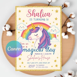 Unicorn Birthday Invitation, Unicorn Rainbow Girl’S Birthday Party Digital Invitation Template, Pink Unicorn Invite, Invitations Download