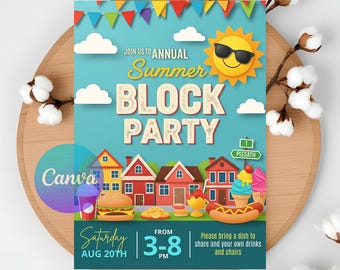 Editable Block Party Invitation Template: Summer BBQ, Neighborhood Event (Digital Download 5x7" PDF)
