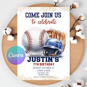 Invitation de fête d'anniversaire de baseball, invitation d'anniversaire de sport, swing sur, recrue de l'année, invitation d'anniversaire de baseball numérique