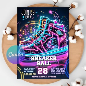 Invitación para fiesta de zapatillas, globos de zapatillas, fiesta de zapatillas, tema de zapatillas, invitación móvil