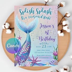 Editable Mermaid Birthday Invitation, Mermaid Card Kid, Mermaid Party Invitation, Under The Sea Invitation, Pink Theme Instant Download