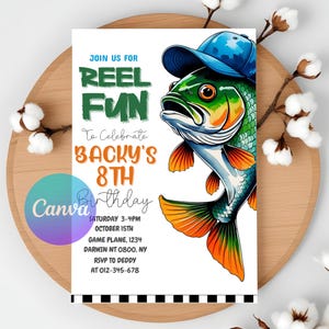 Fish Birthday Invitation Template, Fishing Birthday Party Invite Template,  Fishing Boy Birthday Party