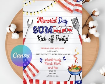 Memorial Day BBQ Party Invitation: Summer Kickoff (Instant Download)