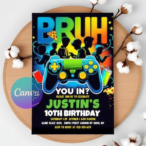 10 歳の子供のための壮大なビデオ ゲーム パーティーのためのカスタム ゲーマー誕生日招待状!