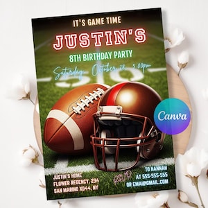 Neon Football Birthday Invitation: Editable Sports Party Invite (5x7&quot; PDF Template)