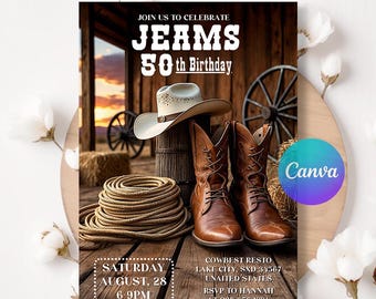 Editable Cowboy Birthday Party Invitation: Western Hoedown (Digital Invite)