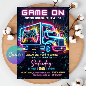 video game birthday invitation digital download Video Game Truck Birthday Party Invitation instant Digital Download Gamer Birthday Invite