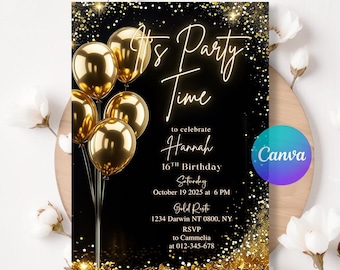 Digital Birthday Dinner Invitation Template, 16Th Birthday Invitation Template, Editable Text Any Age Invitation