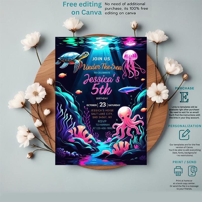 Invitations Birthday, Birthday Invitations, Instant Download, Editable, Canva Template, Under The Sea, Under The Sea Party, Ocean Animals Party, Under The Sea Theme, Under The Sea Invite, Ocean Animals Invite, Ocean Party, Sea Birthday Party, Pool Birthday Party, Sea Animal Birthday, Sea Party Invite, Under The Sea Invite, Sea Editable Invite, Onder The Sea, Printable Template, Editable Invitation, Digital,