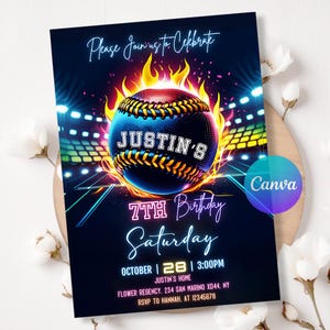 Editable Baseball Birthday Invitation,Baseball Party Invite Template, Digital Boys Birthday Card, Sports Theme Printable, Instant Download