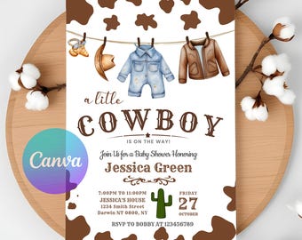 Customizable Cowboy Baby Shower Invitation: Wild West Theme (Digital Download)