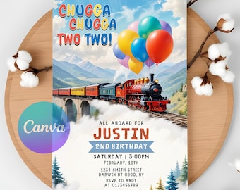 Choo-Choo Train Birthday Invitation: Editable Digital Invite (5x7")