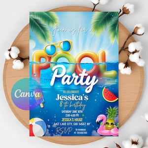 Pool Party Invitation Boy And Girl, Pool Party Birthday Invitation, Pool Party, Pool Party Summer, School Pool Party, Swimming Party